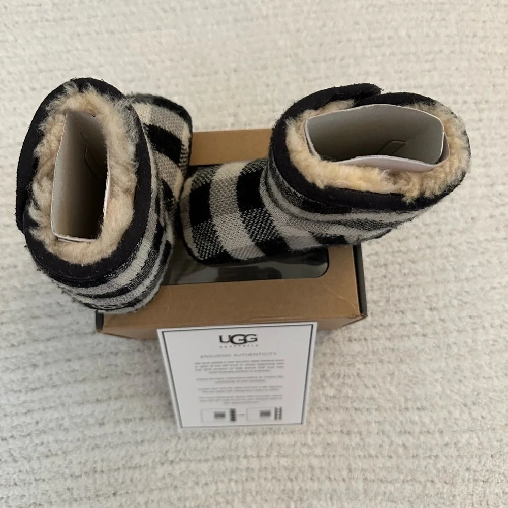 UGG Black and White Plaid Kids Boots